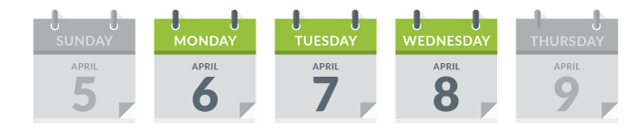 Sunday, April 4 through Wednesday April 8, 2020