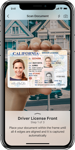 screenshot of drivers license capture on phone
