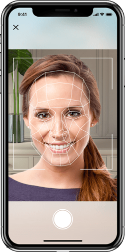 screenshot of biometric lines over selfie photo