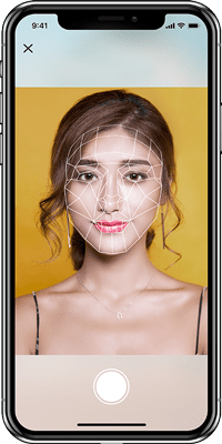 phone showing woman face biometrics