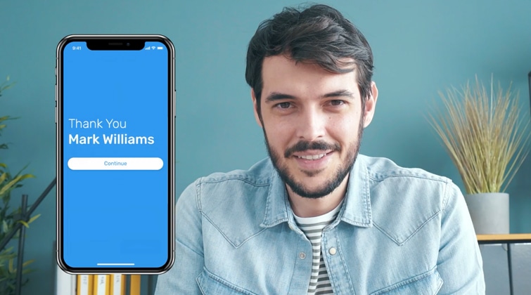 image of man with facial hair smiling. Lefthand side of image displaying a thank you message.