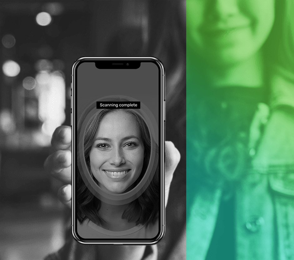 Image of younger woman holding phone showing photo of selfie.