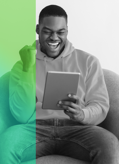 image of man holding up fist.
