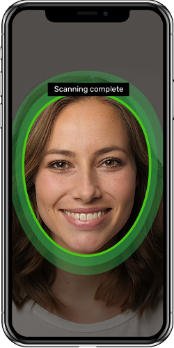image of selfie on screen. Text on image reads: Scanning complete.