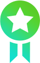 green and blue gradient icon that is an award symbol