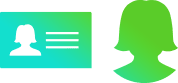 image of two icons. Icon on the left represents id verification. Icon on right represents the user.