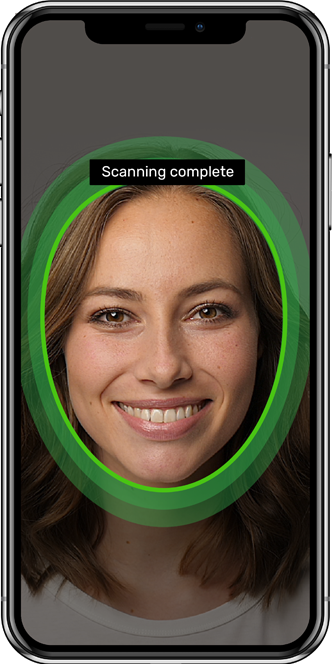 image of woman smiling on phone screen