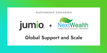 text image reads: Partner expansion. Jumio logo + NextWealth logo. Global Support and Scale