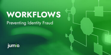image of workflow boxes shown on green background. Text on image reads: Workflows. Preventing Identity Fraud