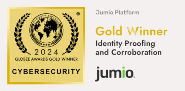 Image of 2024 Globee Awards Gold Winner Cybersecurity. Text on image reads: Gold Winner. Identity Proofing and Corroboration.
