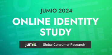image text reads: Jumio 2024. Online Identity Study. Jumio Global Consumer Research. Image text shown on blue and green gradient background.