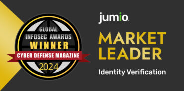 Jumio logo | Global Infosec Awards winner Cyber Defense Magazine 2024 award logo. Image reads: Market Leader. Identity Verification.