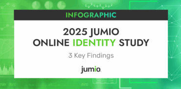 text on image reads: Infographic 2025 Jumio Online Identity Study. 3 Key Findings