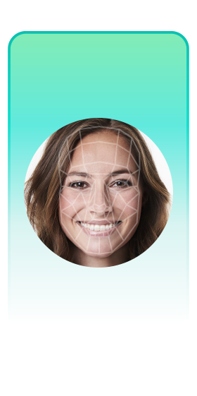 image of headshot and biometrics lines on woman's face on a phone screen