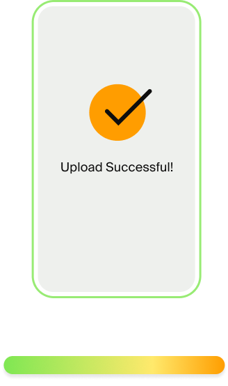 Upload Successful on phone screen. Risk score bar at the bottom showing low to high risk.