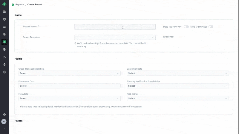 GIF demonstrating Jumio's saved templates functionality
