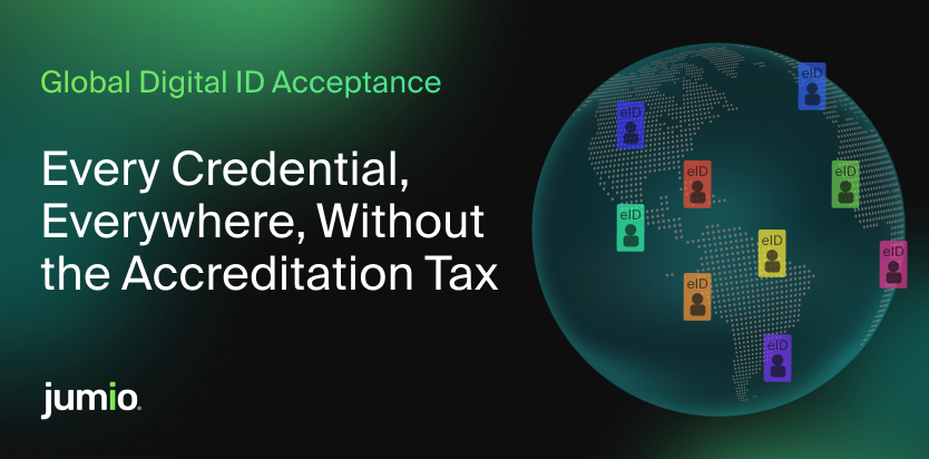 Global Digital ID Acceptance. Every Credential, Everywhere, Without the Accreditation Tax. Image of global with eid graphics across countries.