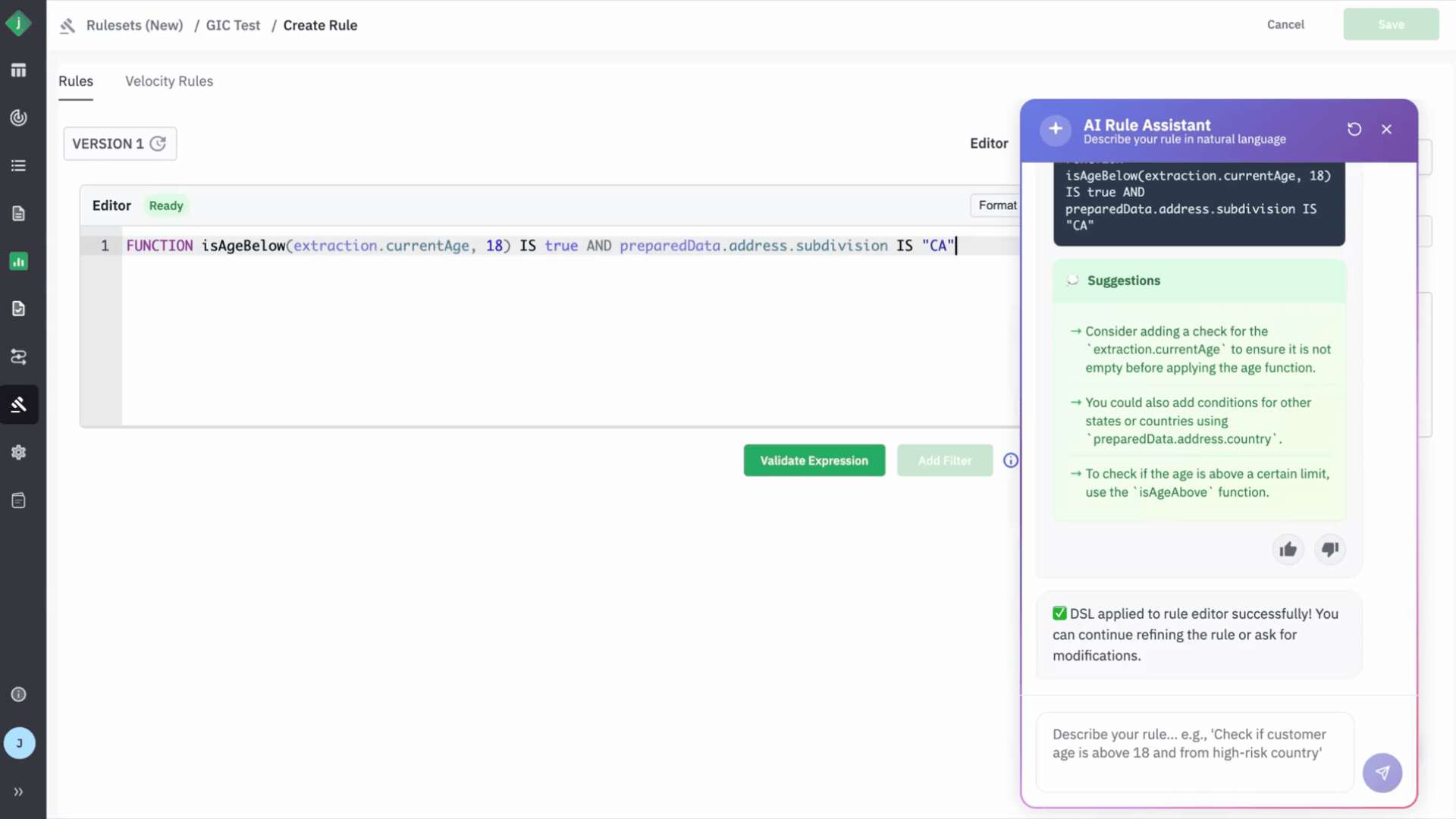 GIF showing Jumio's simplified rules configuration
