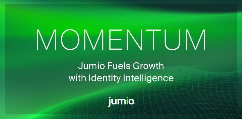 Momentum headline. Subheading reads "Jumio Fuels Growth with Identity Intelligence"