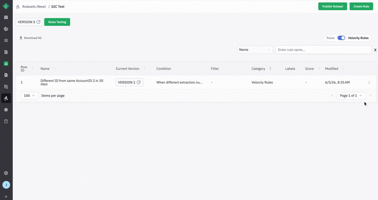 GIF showing jumio's velocity rules editor
