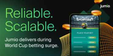 Illustration of a sports betting app on a mobile phone with the headline "Reliable. Scalable." and the text "Jumio delivers during World Cup betting surge.
