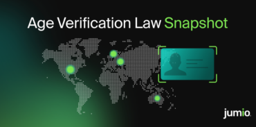 "Age Verification Law Snapshot" with a dotted world map and a digital ID card icon, featuring the Jumio logo.