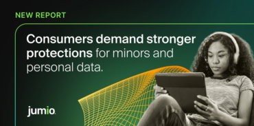 Teenage girl using a tablet with a headline reading Consumers demand stronger protections for minors and personal data, New Report
