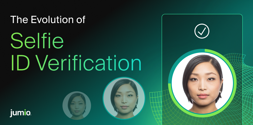 The evolution of selfie identity verification, showing three stages of a person’s selfie progressing from a basic image to a verified identity.