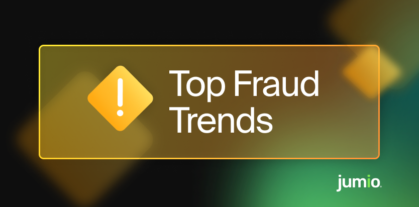 "Top Fraud Trends" featuring a yellow diamond exclamation mark icon on a dark background with the Jumio logo.